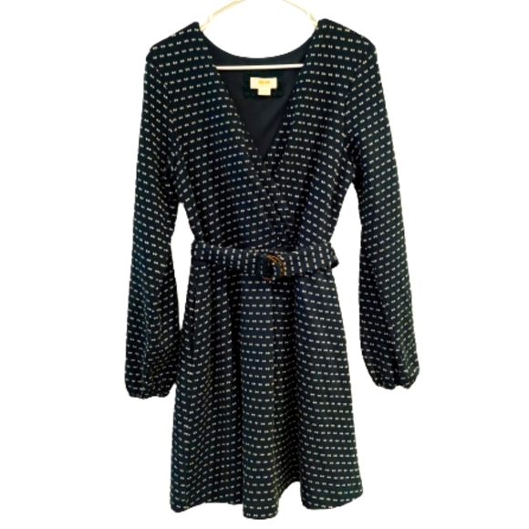 Maeve by Anthropologie Malta belted long sleeve green dress v-neck size large - Picture 2 of 8